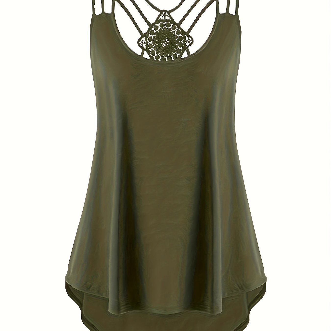 Top sin mangas de talla grande para mujer con encaje negro, casual, bohemio, verano