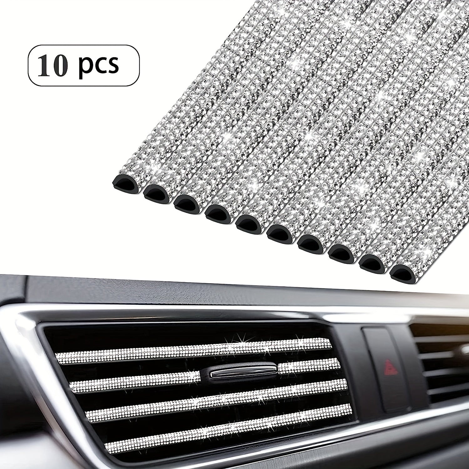 10pcs Pink Rhinestone Car Vent Trim Strips Durable Plastic Air Conditioner Outlet Decorations