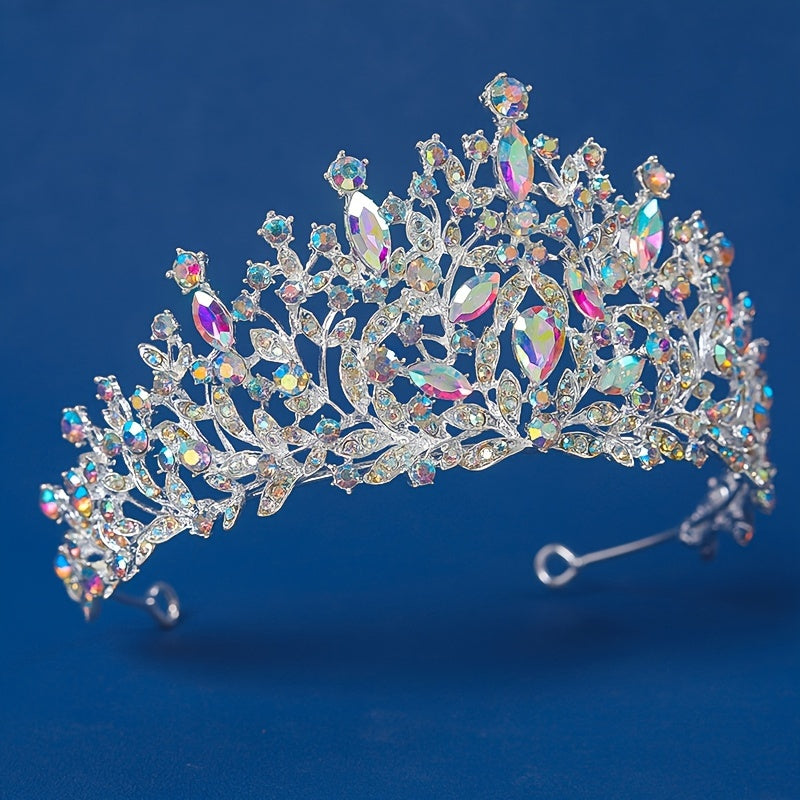 Bridal Crown with Vibrant Rhinestones Queen Tiara Hair Accessory for Weddings