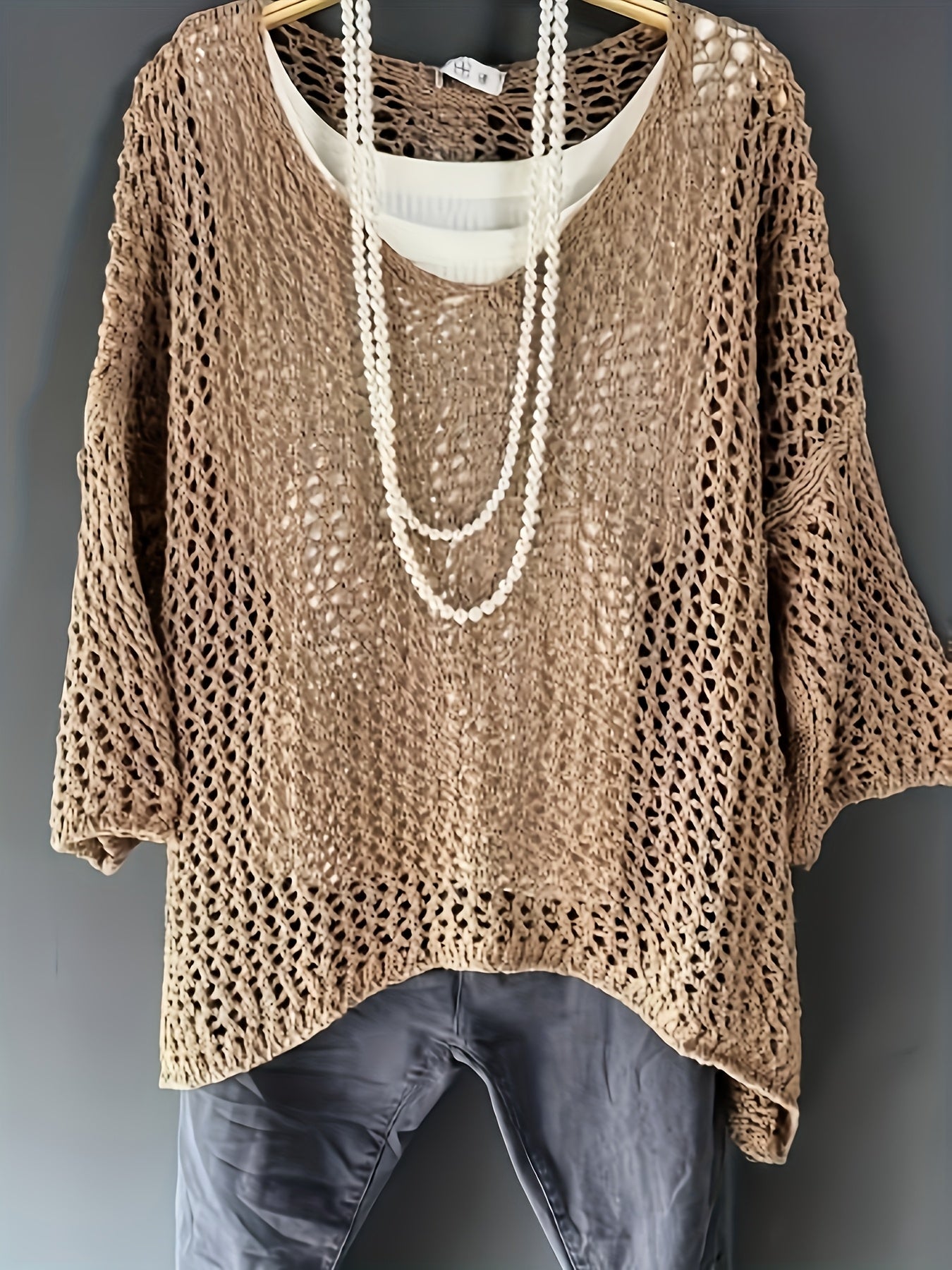 Plus Size Women's Crochet Off-Shoulder Sweater Lightweight Acrylic Beach Casual