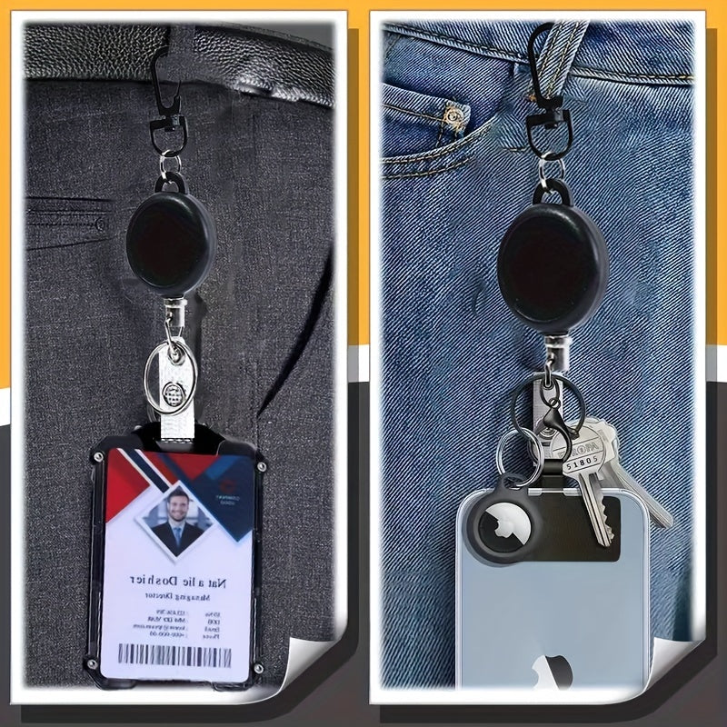 Durable Retractable ID Badge Holder with Carabiner Clip and Keychain