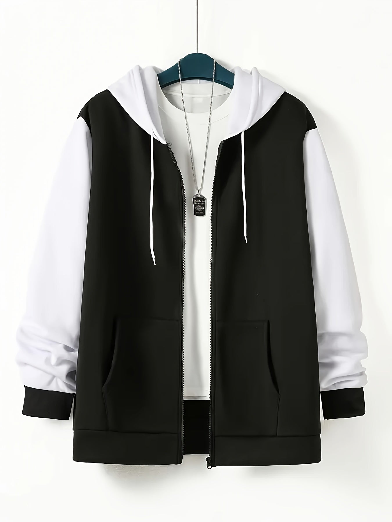 Men's Plus Size Hooded Jacket with Contrast Color Block for Spring and Fall