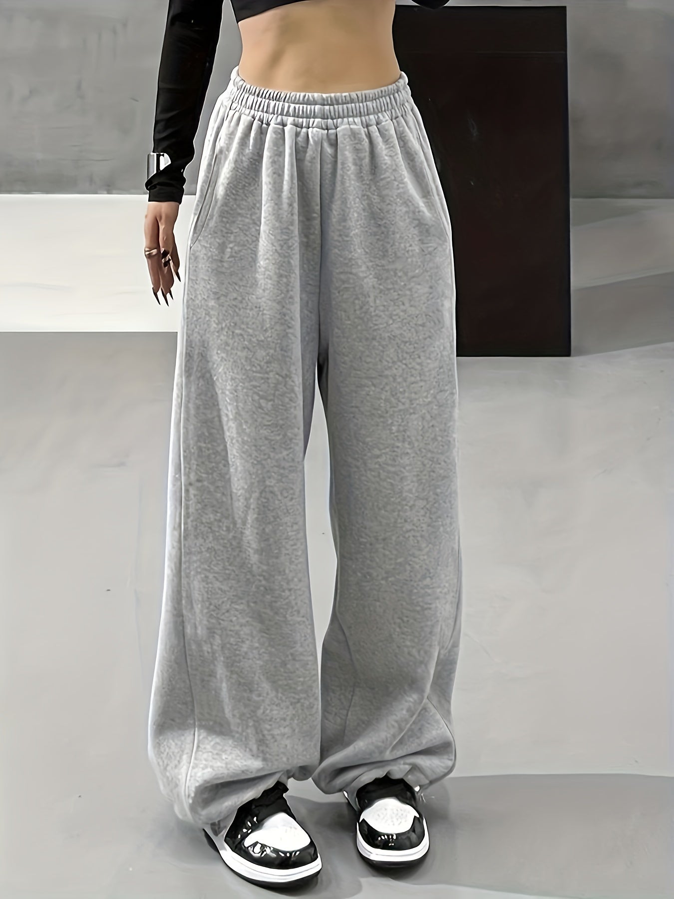 Women's Wide Leg Pants with Pockets and Tie, Solid Color, Fall Winter