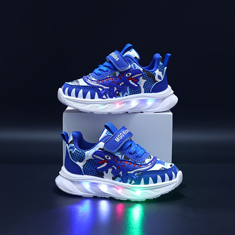 Boys' Dinosaur LED Light Sneakers for Ages 1-6 Spring Autumn Casual T-Rex Shoes