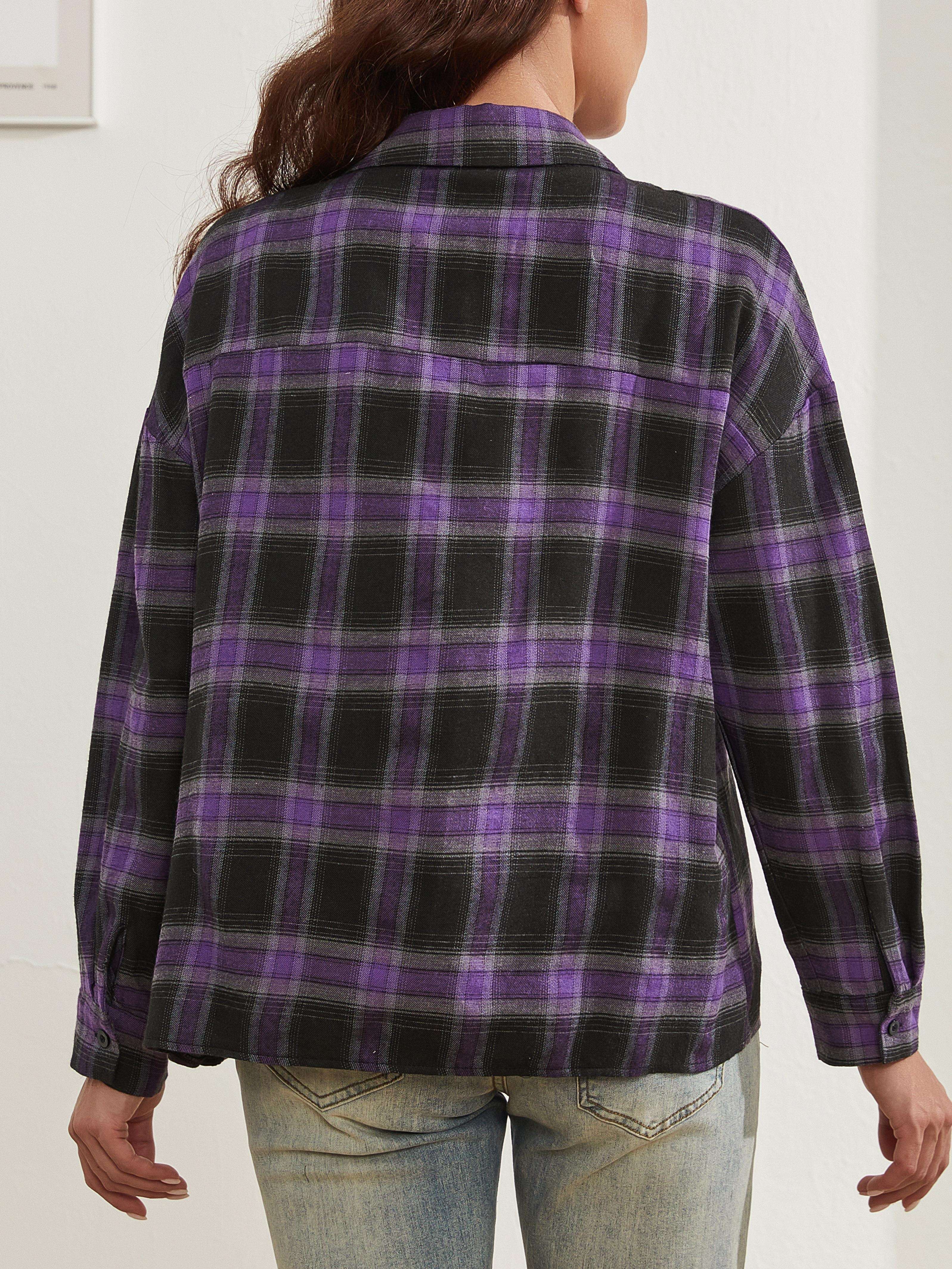 Women's Casual Plaid Long Sleeve Shirt Polyester Spring/Fall Button Collar