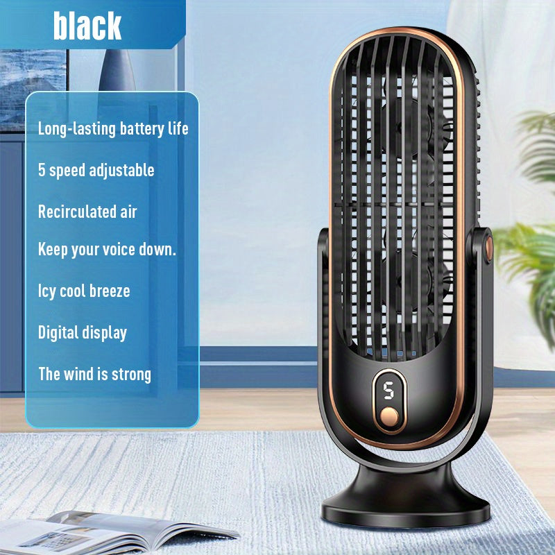 Portable USB Cooling Fan with 5 Speeds Digital Display Rechargeable Mini Desktop Fan for Home Office Travel Outdoor