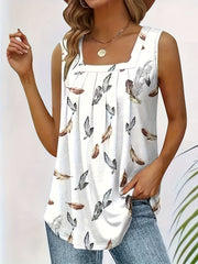 Женский майка с принтом для полных, летняя, с квадратным вырезом, широкими бретелями, белая