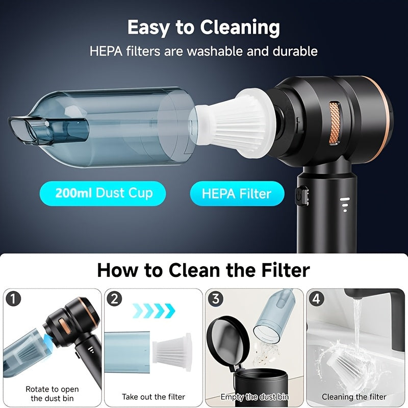 Aspiradora de coche inalámbrica 16000PA sin escobillas, portátil de mano, 100W