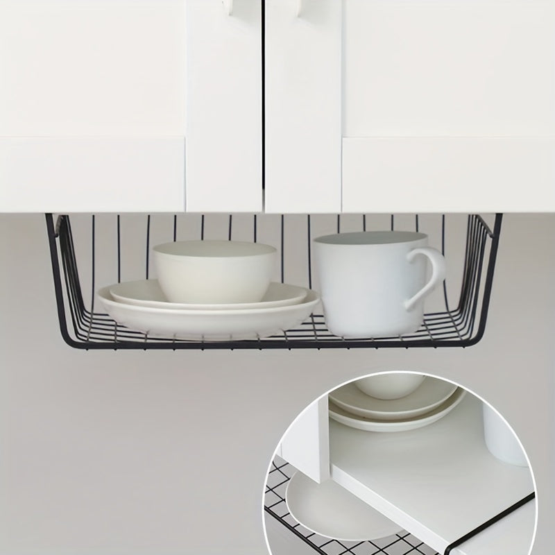 Black Cast Iron Kitchen Organizer with Under Shelf Storage and Hanging Basket