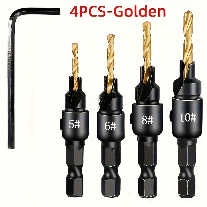 4/5Pcs Woodworking Countersink Drill Bit Set with 1/4" Hex Shank