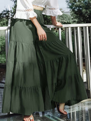 Women's Plus Size Green High-Waisted Wide Leg Pants Ruffle Tiered Casual