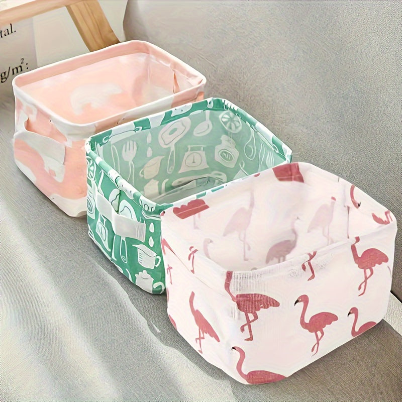 Cesta de almacenamiento para lino con asa y estampado de flamenco, organizador de escritorio impermeable