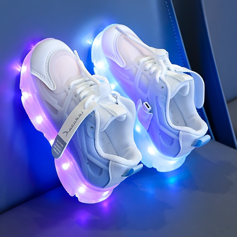 Rechargeable LED Sneakers for Boys with Shock-Absorbing Non-Slip Sole for Running and Training