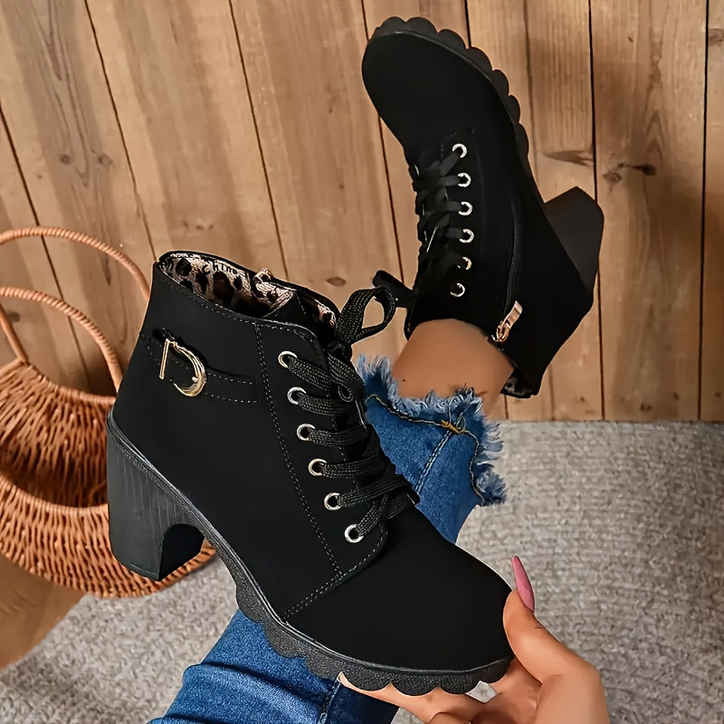 Ladies Ankle Boots Square Heel Rubber Sole Casual Short Boots