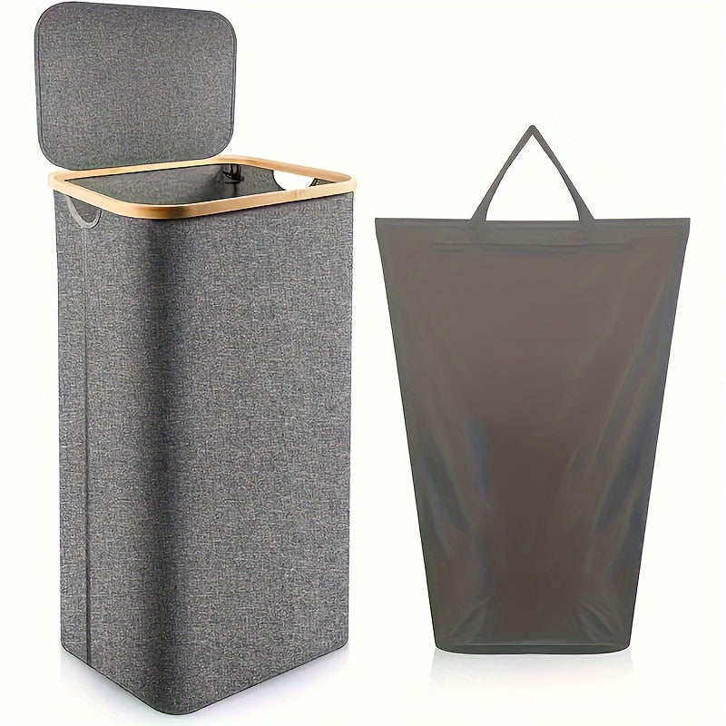 Gran cesta de lavandería de 100L con tapa, asas, plegable, impermeable, bolsa removible para baño, dormitorio, residencia universitaria