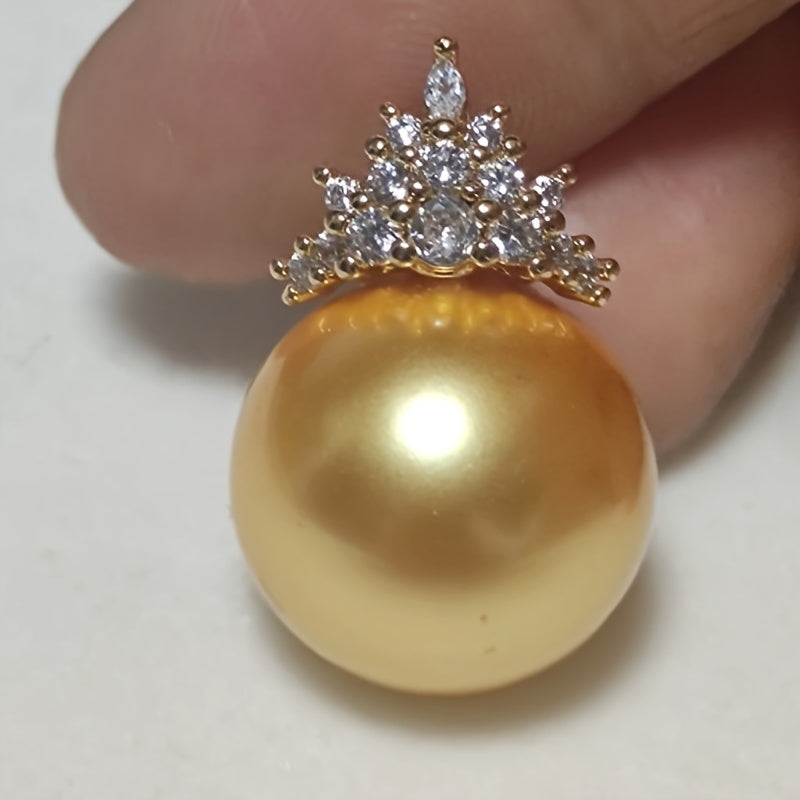 Gold-Plated Shell Pearl Necklace with 16mm Yellow Pearl 18-Inch Chain Gift for Mom