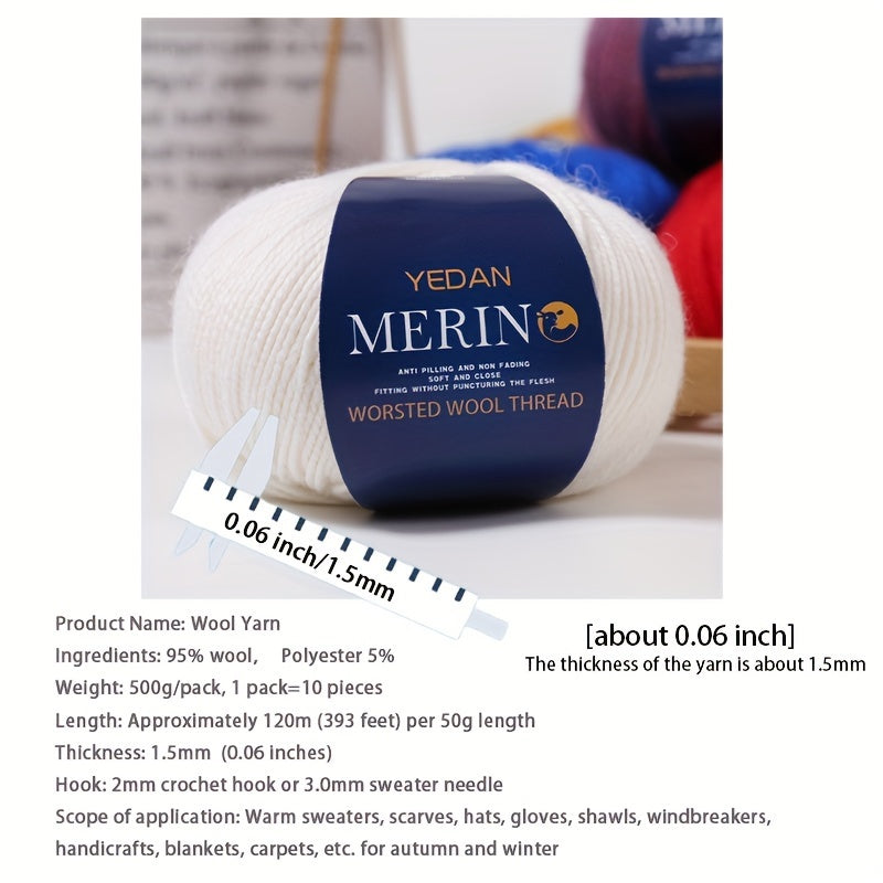 10 piezas de hilo de lana 500g multicolor en degradé, anti-pilling, suave para tejer accesorios de moda