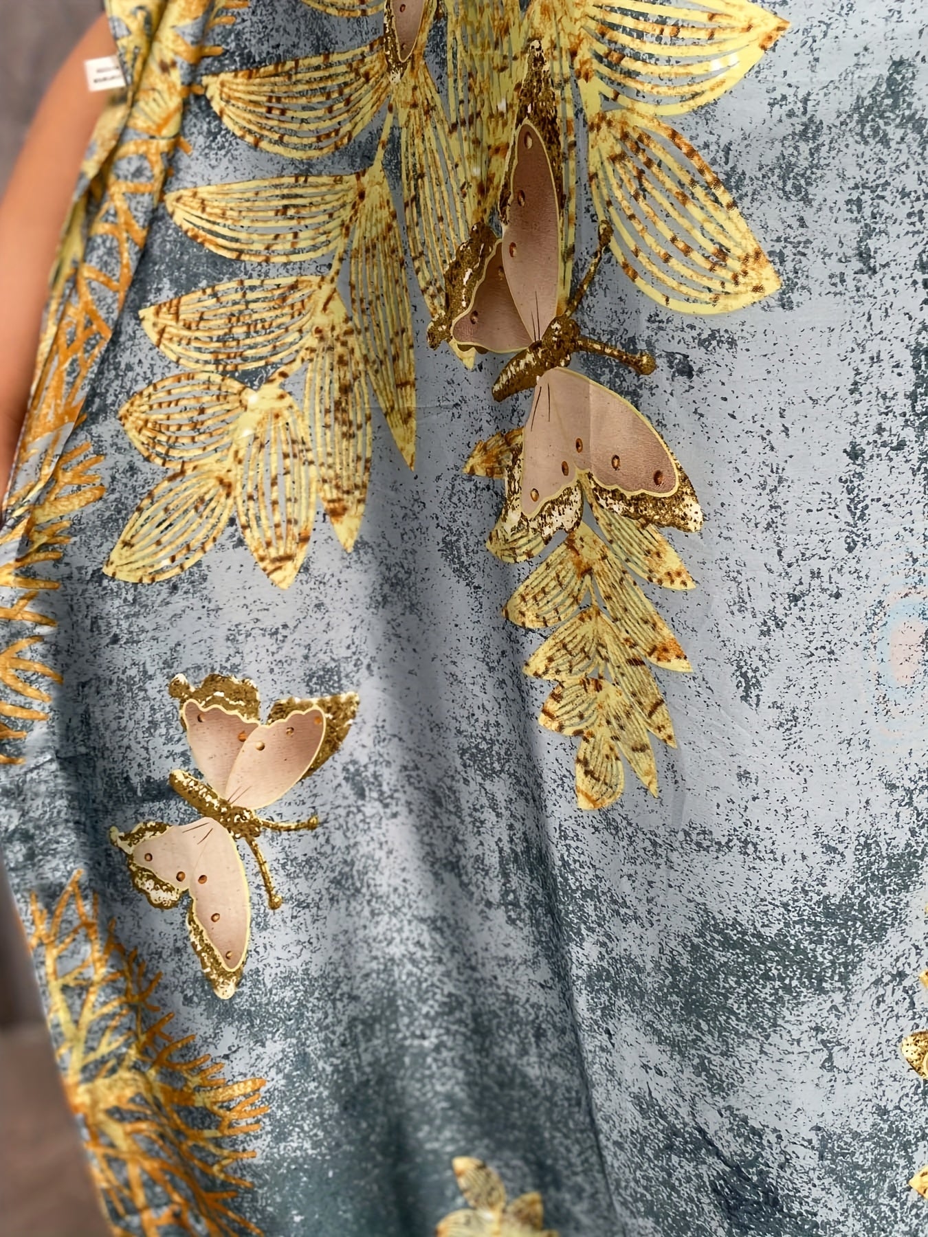 Plus Size Floral Print Tunic Dress With Scarf Polyester Crew Neck Batwing Sleeve