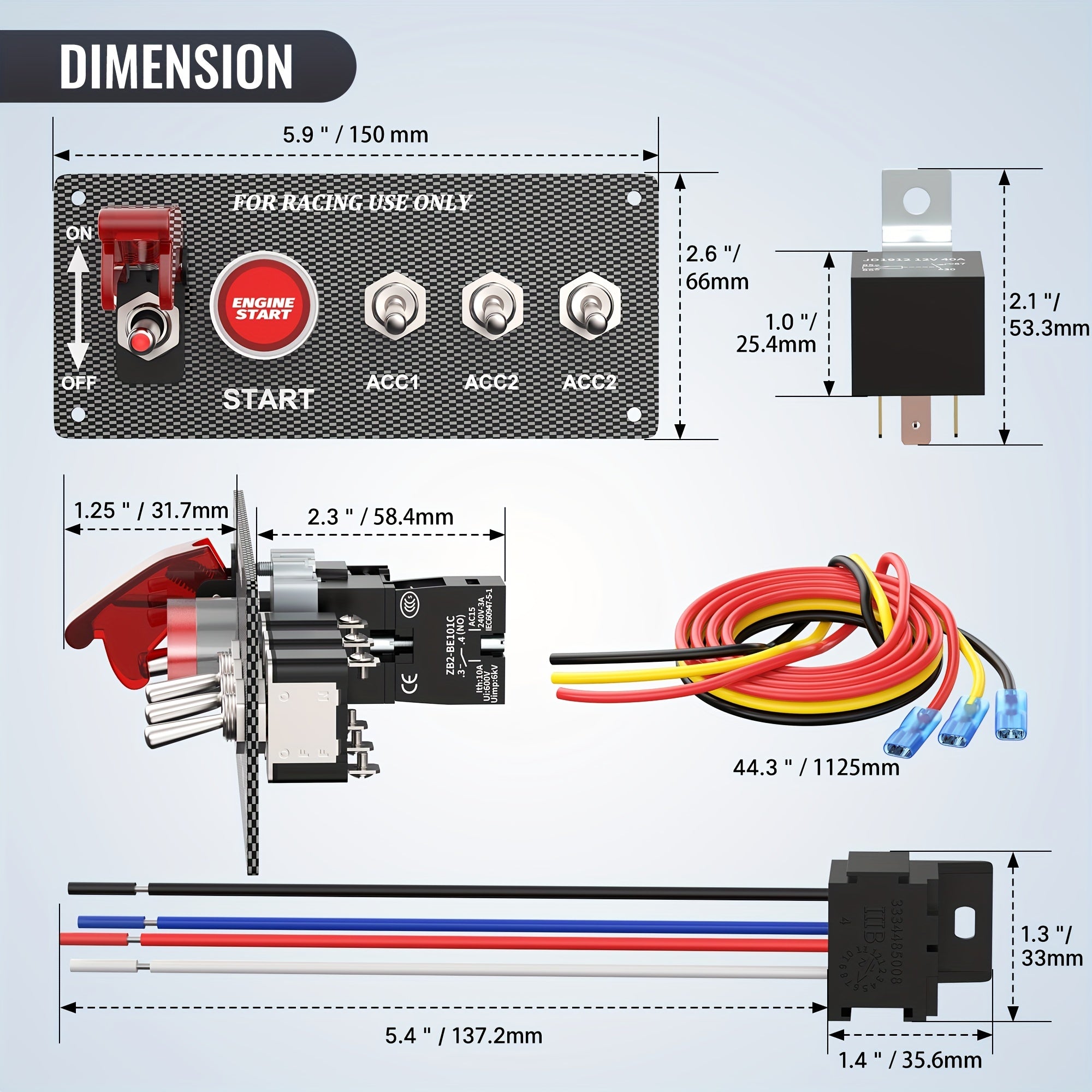 Universal Car Ignition Switch Panel 12V Aluminum Alloy With Start Button