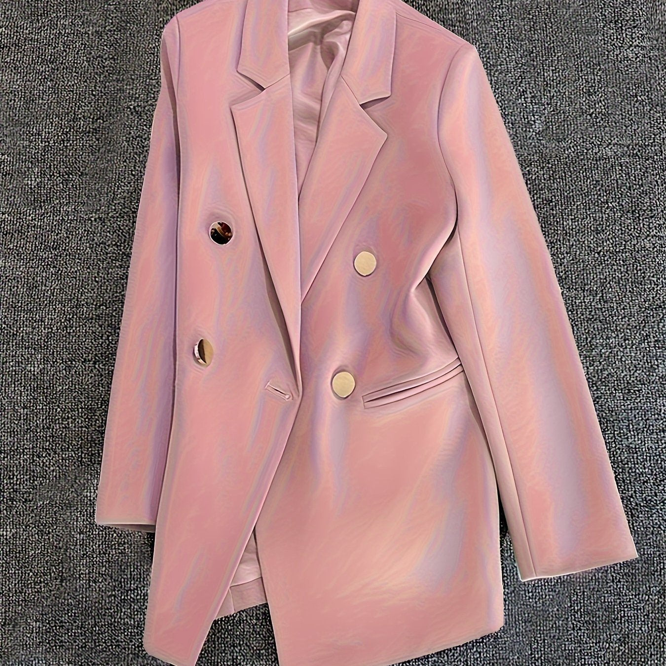 Blazer de mujer de doble botonadura de manga larga, de poliéster sólido para trabajo, primavera y otoño