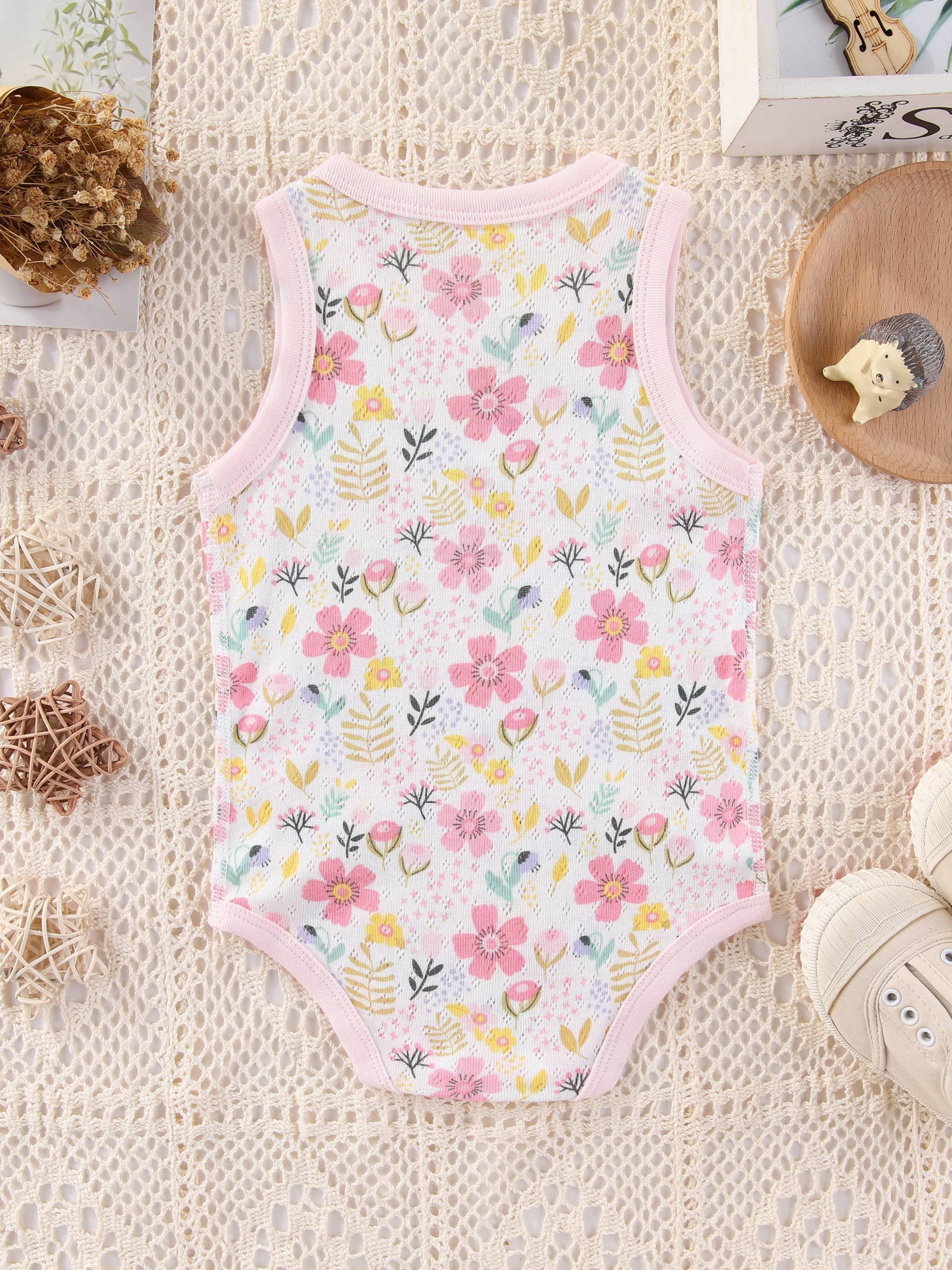 Baby Girls Floral Cotton Rompers Set 0-3 Years Sleeveless Onesies Machine Washable