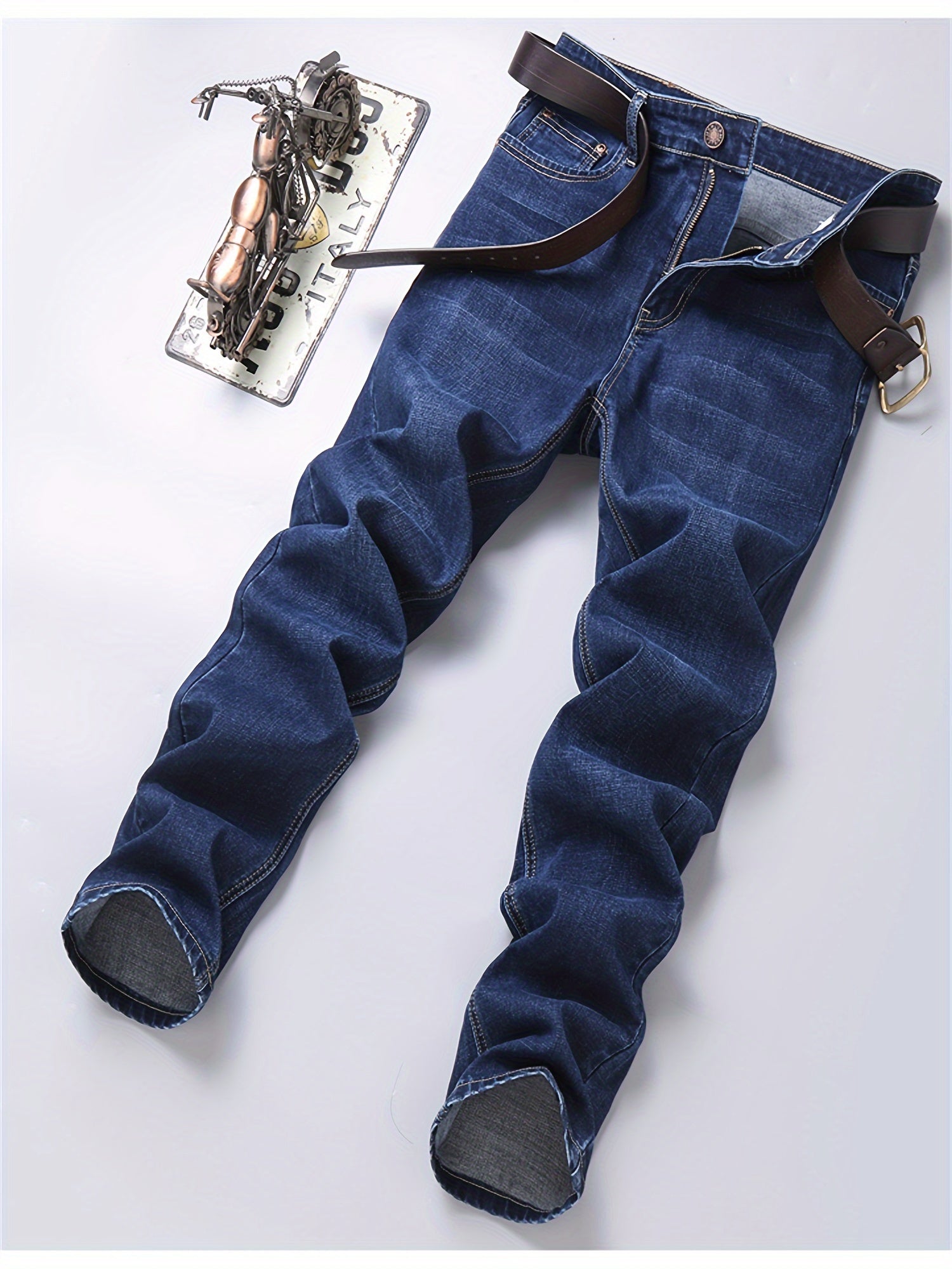Men's Cotton Blend Jeans with Pockets for Outdoor Activities