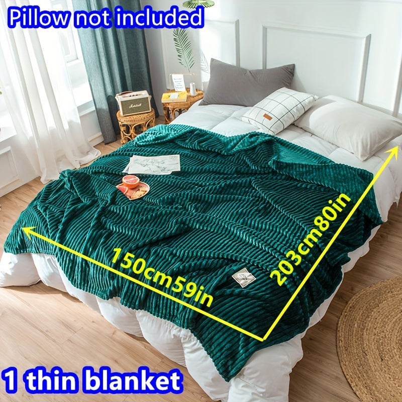 Contemporary Green Striped Velvet Knit Throw Blanket for All Seasons