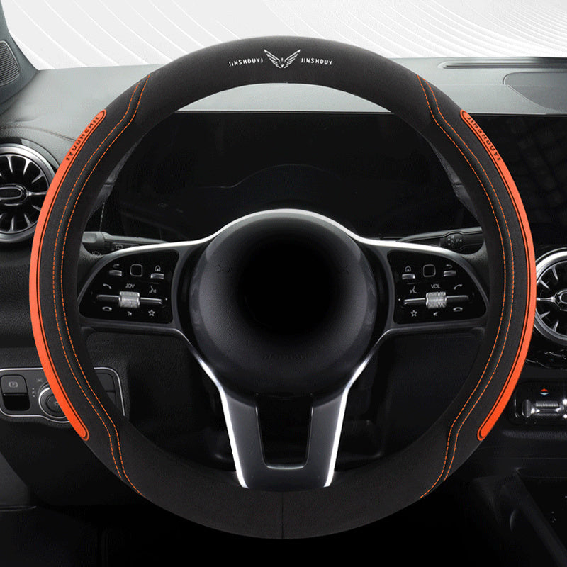 Universal Leather Steering Wheel Cover Black with Blue Accents for Cars