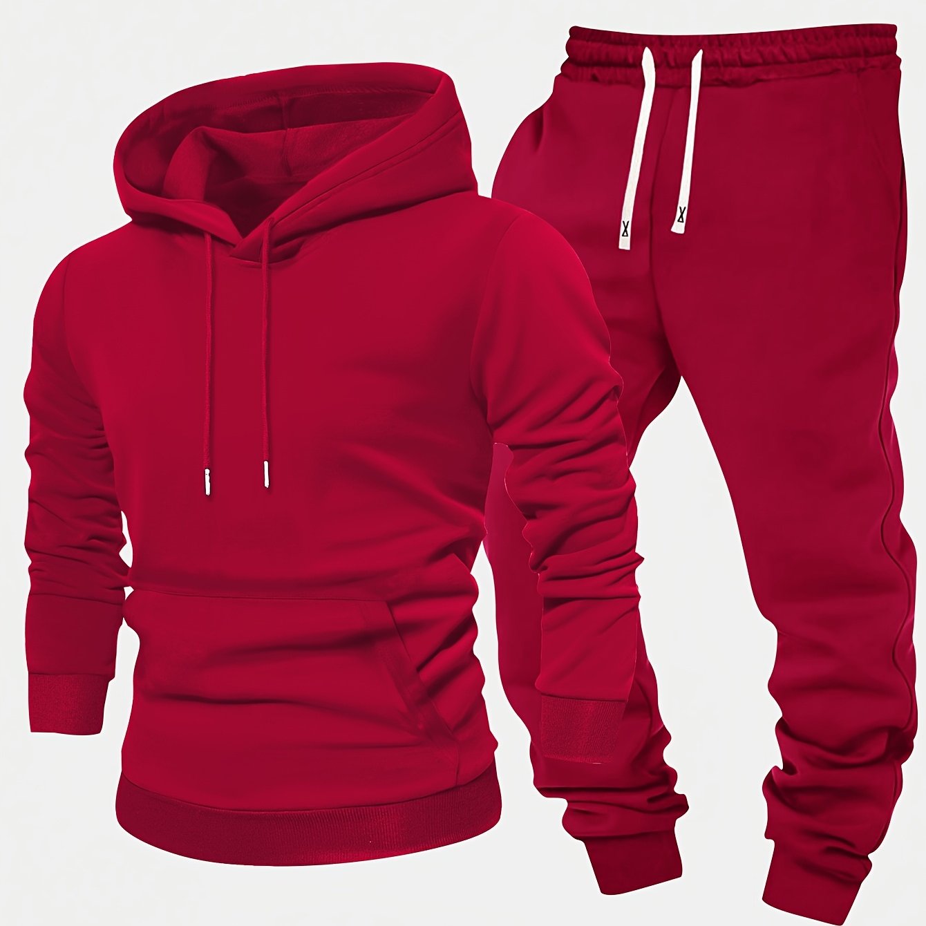 Men's Casual 2-Piece Set Hoodie and Pants Solid Color Long Sleeve Autumn Spring