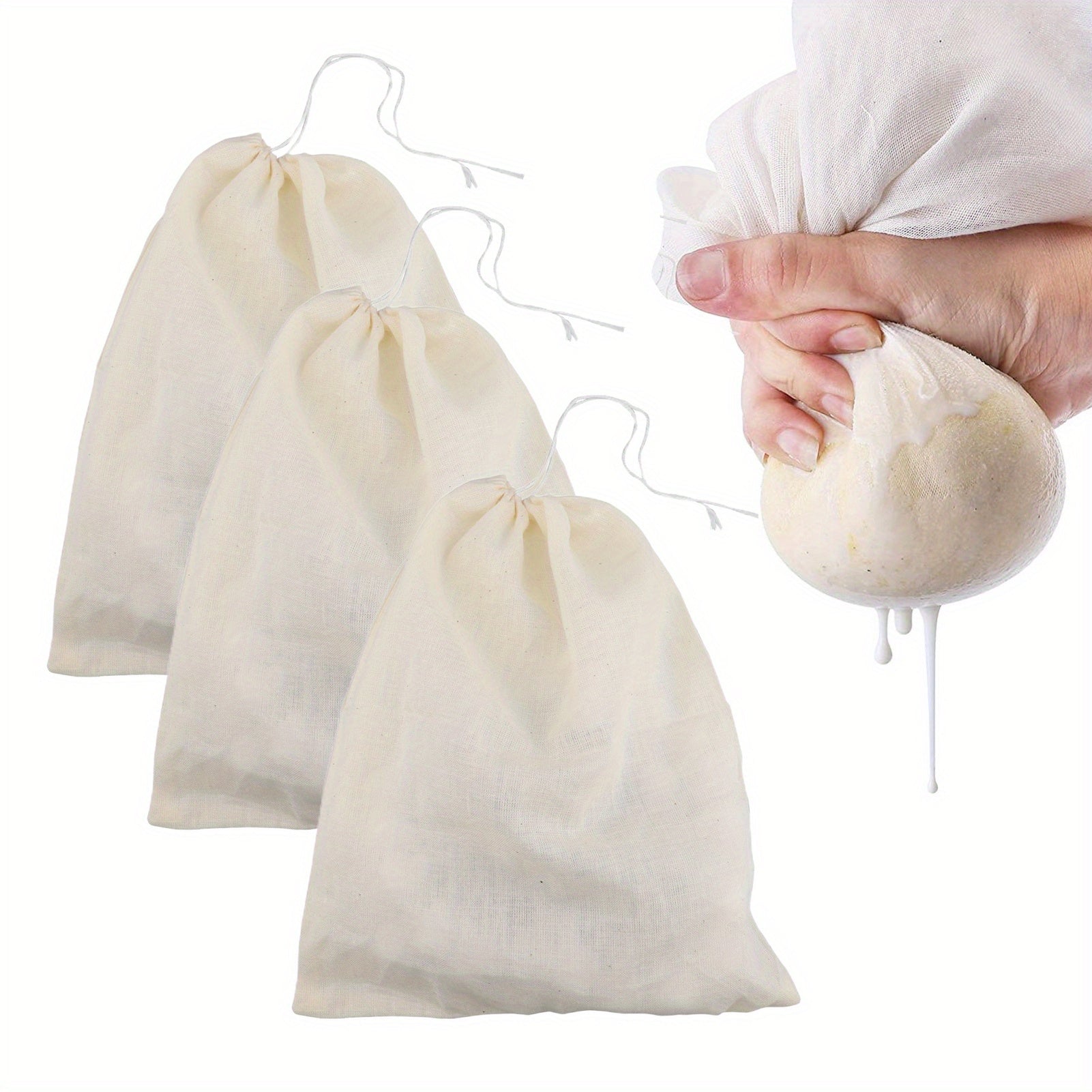Set of 5 Reusable Nut Milk Bags with Drawstrings Fine Mesh Filters for Kitchen