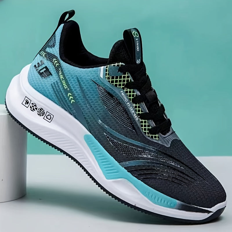 Erkaklar uchun nafas oladigan yugurish poyabzali, gradient rang chiziqli naqsh va pastki yuqori dizayni bilan