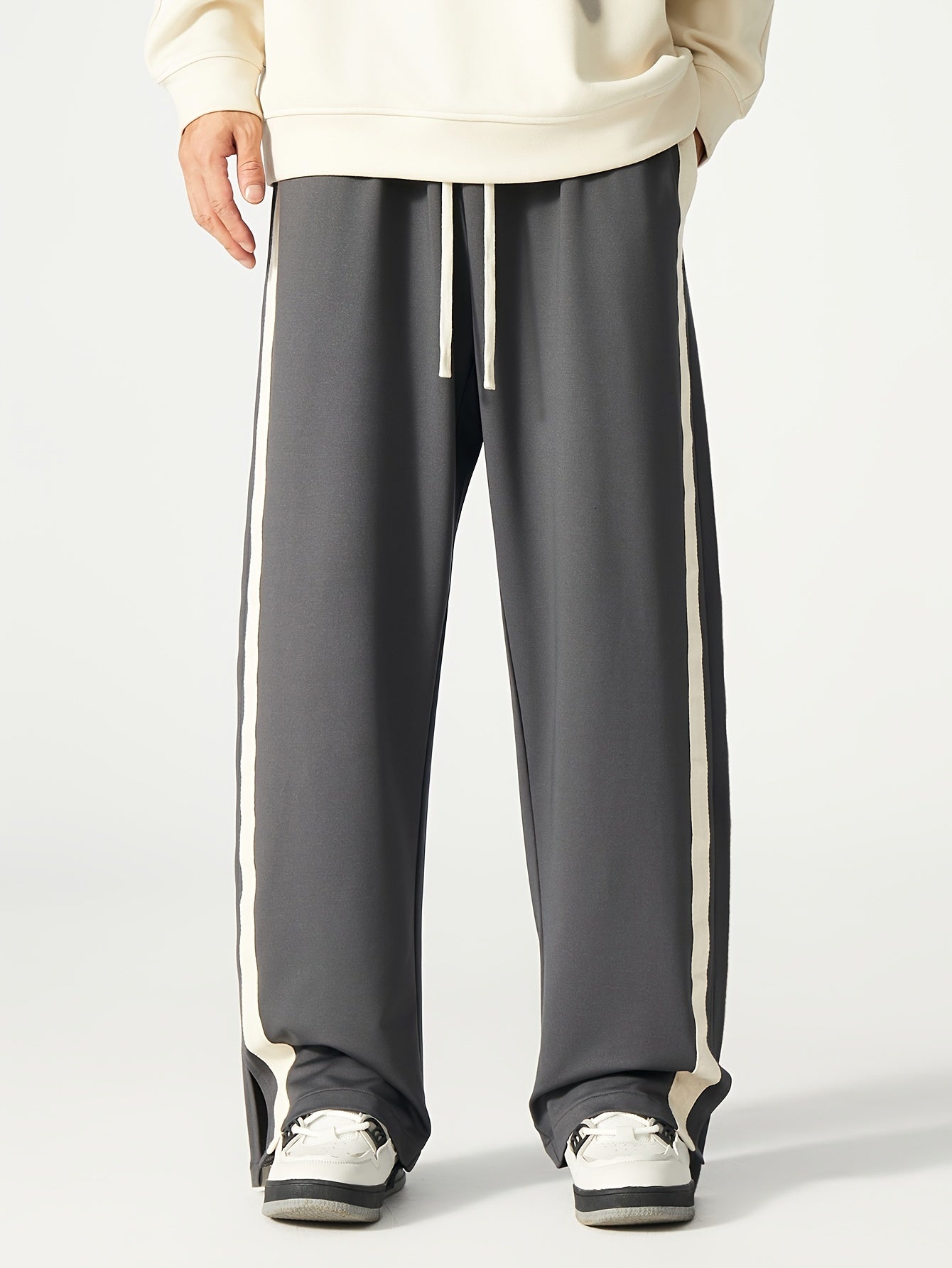 Men's Plus Size Casual Striped Joggers Lightweight Polyester Blend Loose Fit All-Season