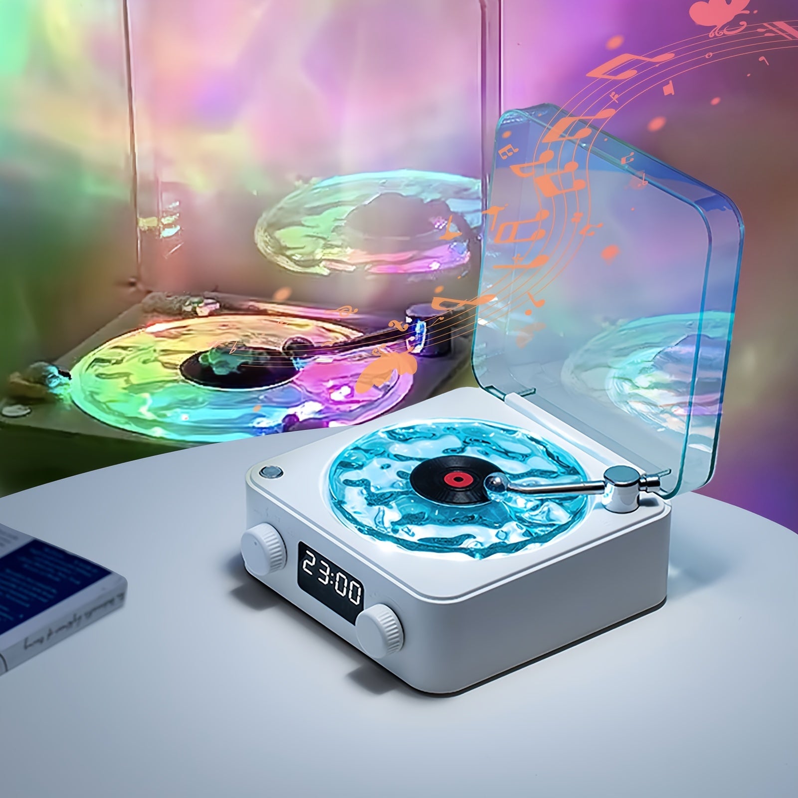 Vinyl Record Player with Wireless Speaker and Ocean Wave Lights for Music Lovers