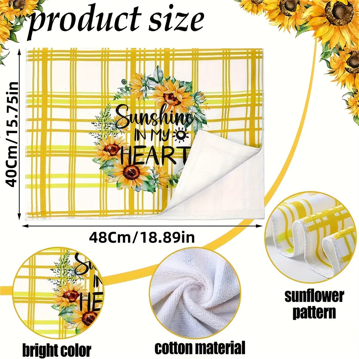 Set of 6 Sunflower Microfiber Dish Cloths and Towels Kitchen Absorbent Knit Fabric