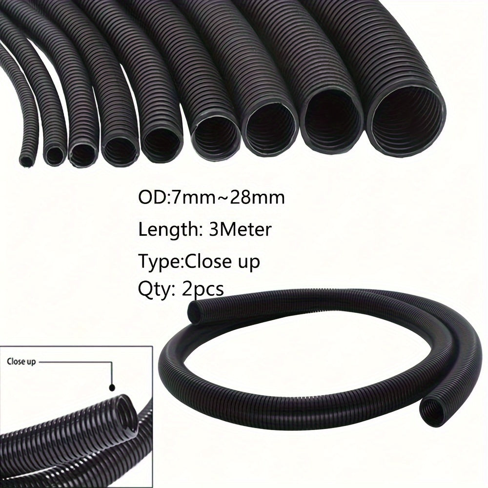 2 Pieces 3m Black Corrugated Non-Split Conduit for Automotive and Indoor Wiring