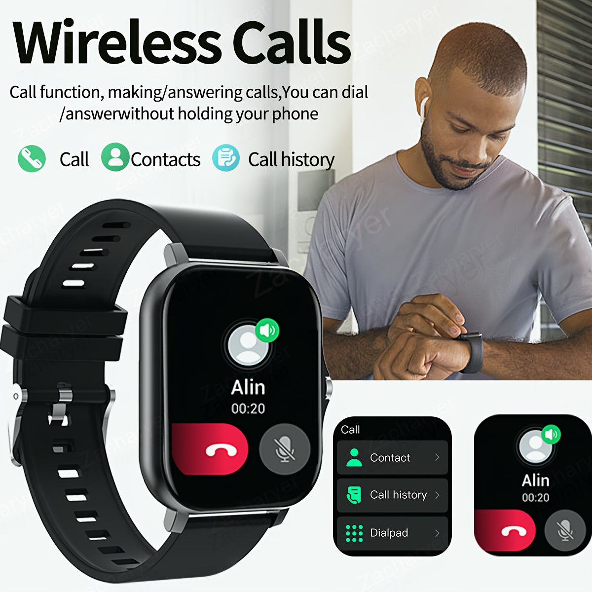 Smartwatch for Men and Women Zinc Alloy Wireless Calls Fitness Monitoring USB Rechargeable