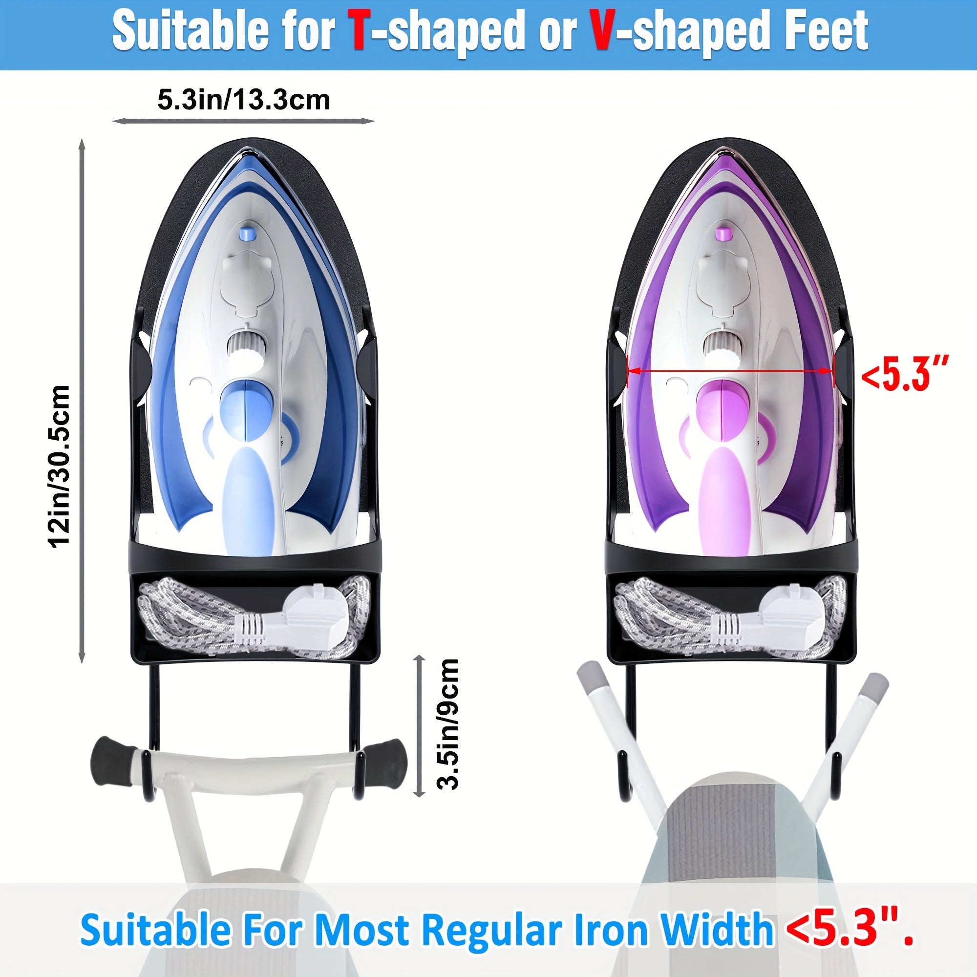 Perchero de pared para tabla de planchar resistente al calor, compatible con hasta 5 pulgadas de ancho