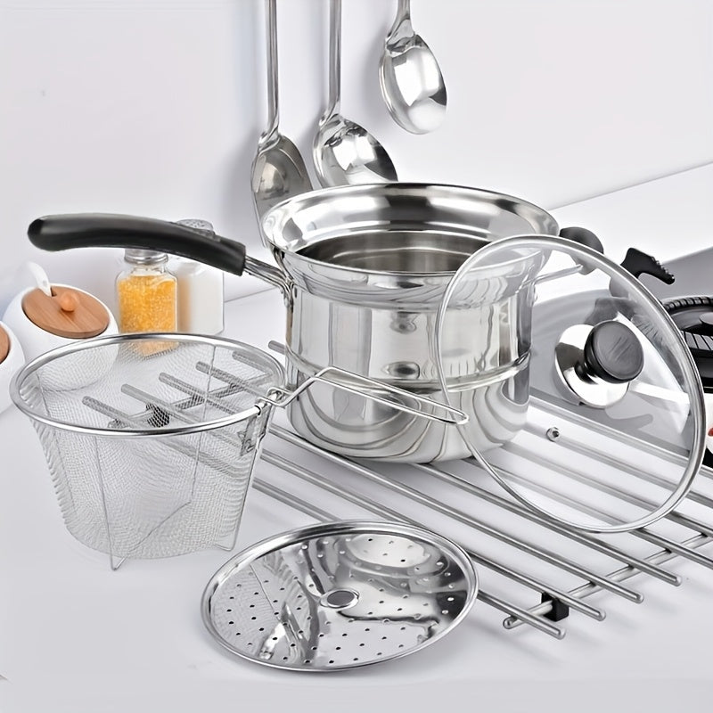 Набор посуды из нержавеющей стали с корзиной для жарки, паровой корзиной и крышкой