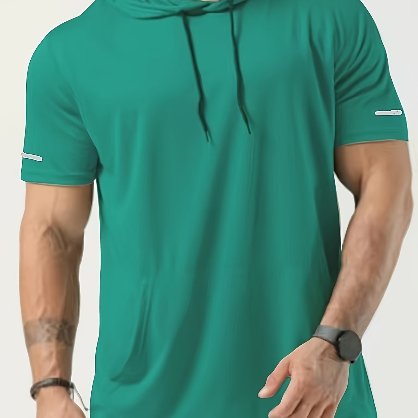 Plus-Size Men's Quick-Drying Hooded Sports T-Shirt Polyester Short Sleeve Casual