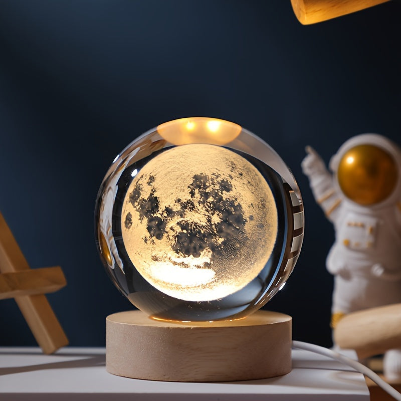 3D Crystal Ball Night Light Galaxy Solar System Moon Saturn USB Desktop Decoration Gift