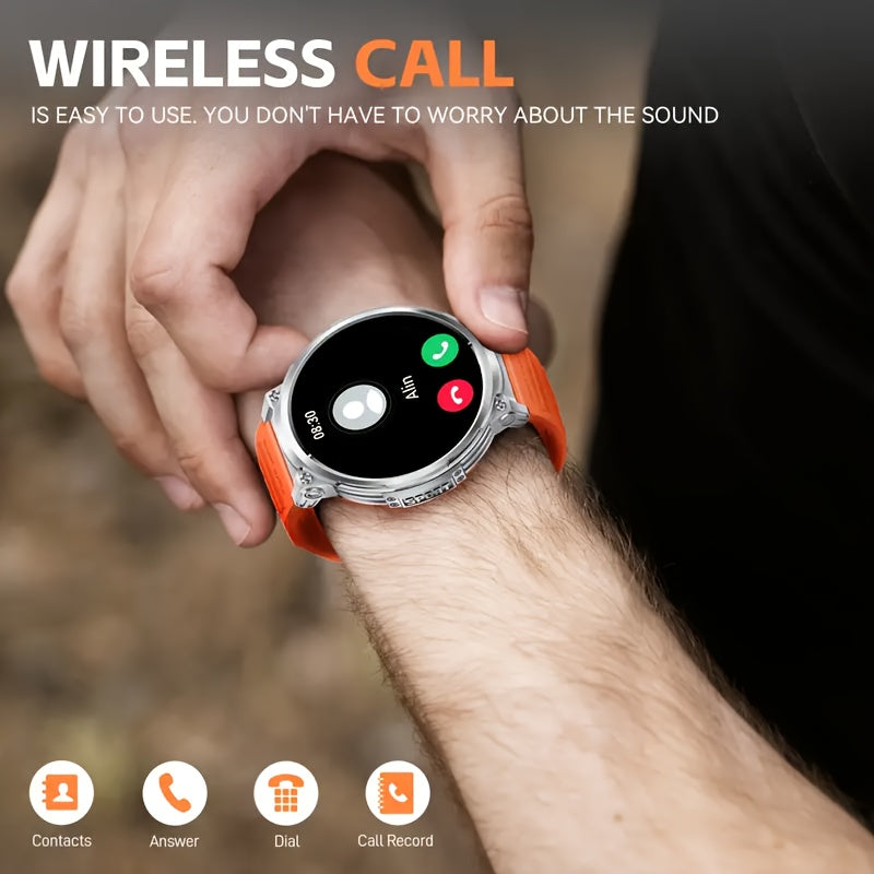 Reloj inteligente para hombres con pantalla HD de 4.7cm, llamadas inalámbricas, música, pronóstico del tiempo, rastreador deportivo, linterna LED compatible con iPhone y Android