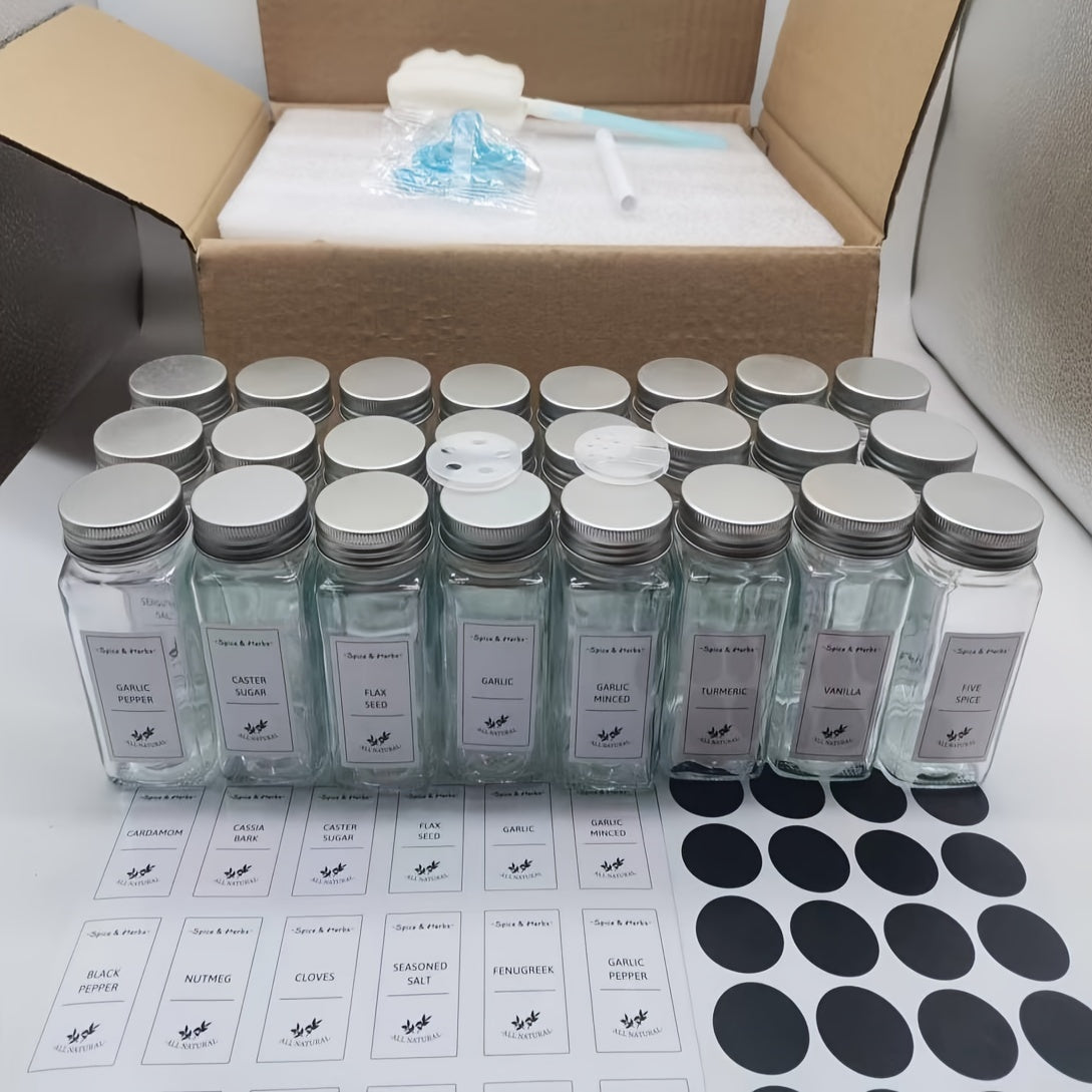 18Pcs or 24Pcs Square Glass Spice Jar Set with Bamboo or Aluminum Lids 120ml