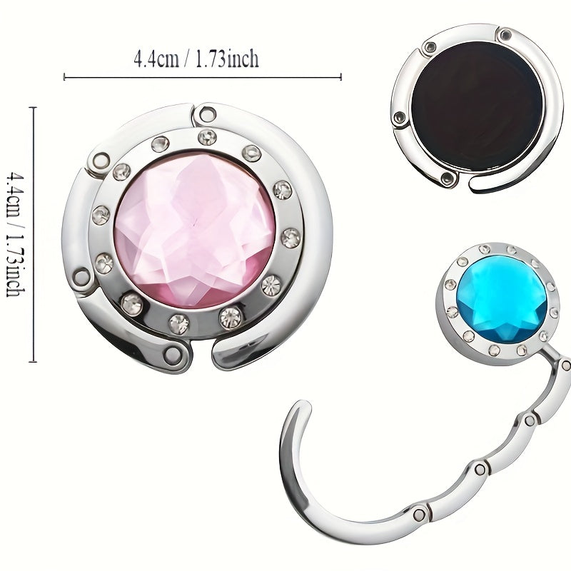 Crystal Adorned Foldable Handbag Hook for Tables Purse Hanger Metal Accessory