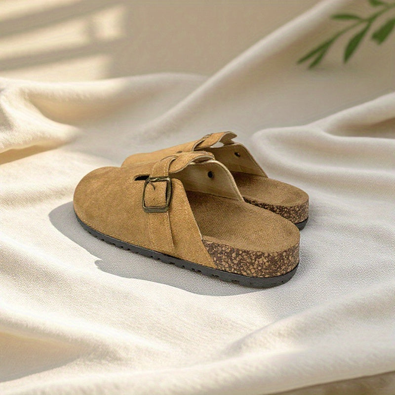 Women's Summer Flat Mules Slip-On Comfort Shoes with Buckle Strap