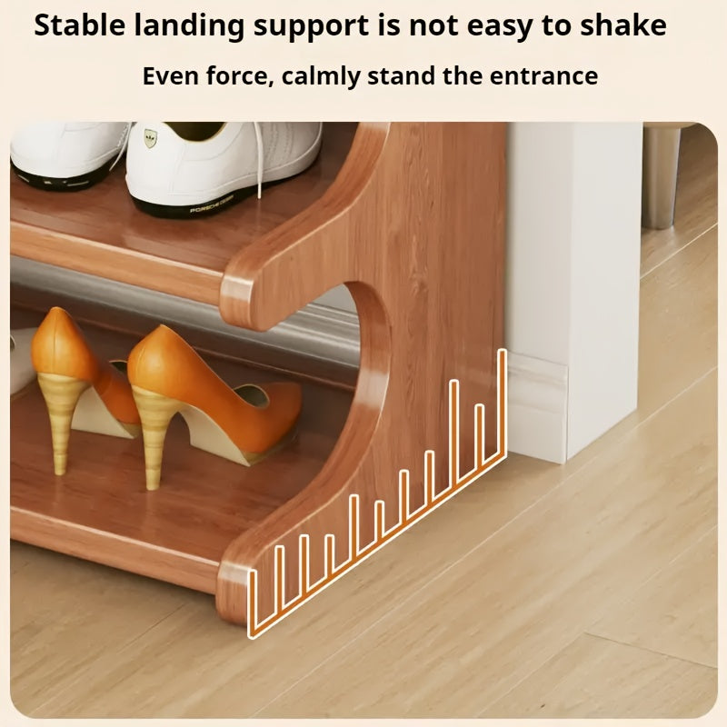 Wooden Shoe Rack with Two Layers and Square Storage Boxes, Narrow Design