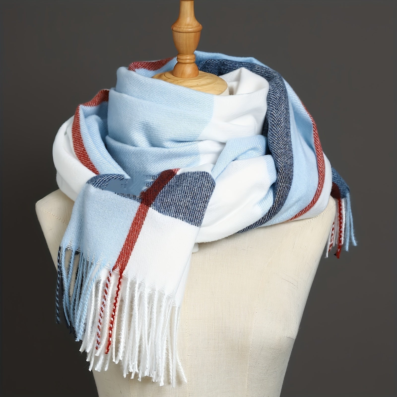 Enlarged Plaid Scarf 200cm x 70cm Warm Unisex Shawl for Autumn Winter