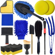 Car Detailing Kit Includes Wash Mitt Wheel Brush Dusting Brush Vent Cleaning Tool Long and Short Brushes Wax Applicator Sponge Duster