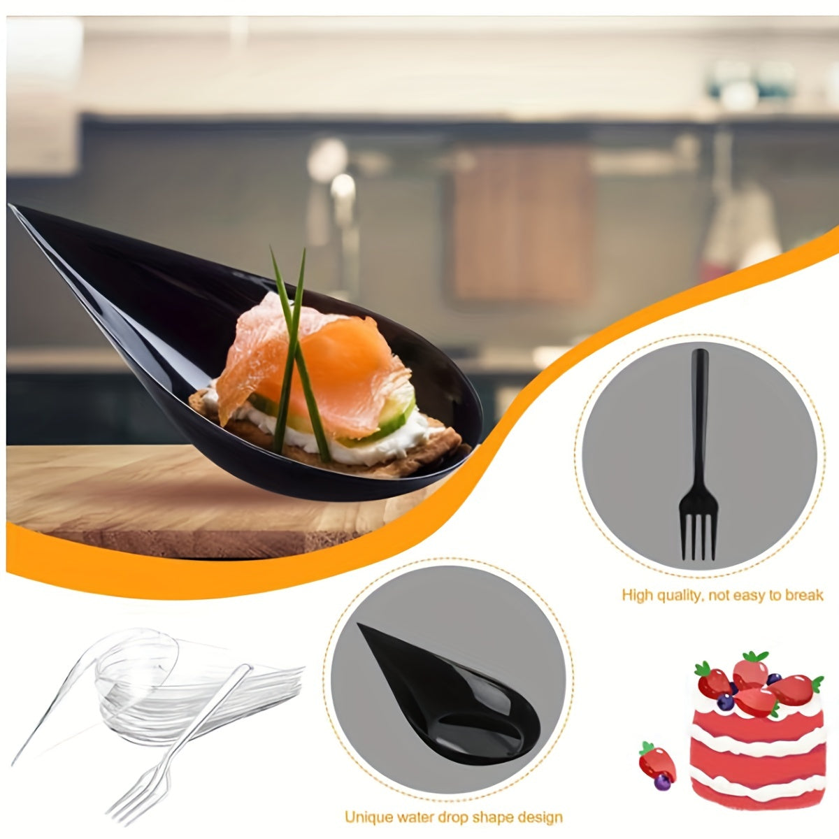 Set of 50 or 100 Clear Plastic Mini Appetizer Plates and Tasting Forks 10.16cm