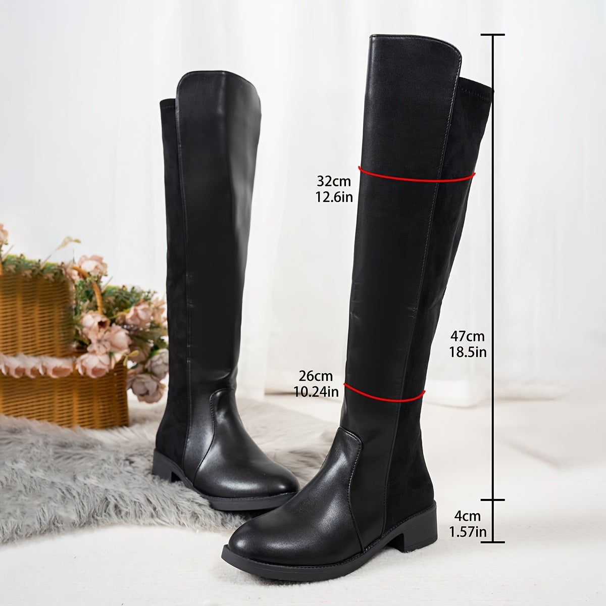 Women's Over-the-Knee Riding Boots Solid Color Equestrian Shoes with Zipper