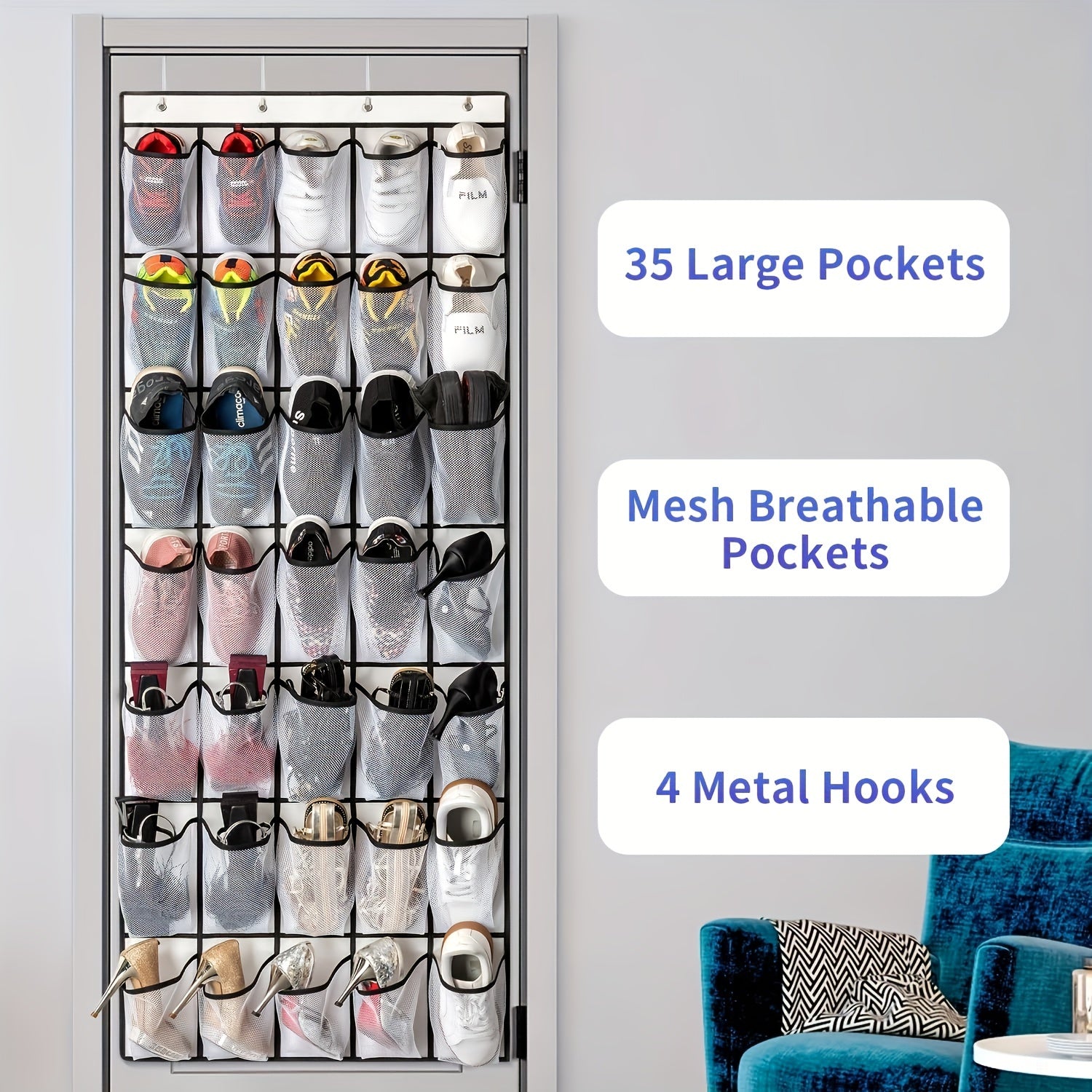 Over-the-Door Hanging Organizer Bags with 35 Pockets for Shoes Clothes Toys and Home Storage